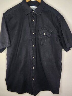 Midtown Short-Sleeve Button-Up Shirt — Black, Size L | 100% Cotton Casual